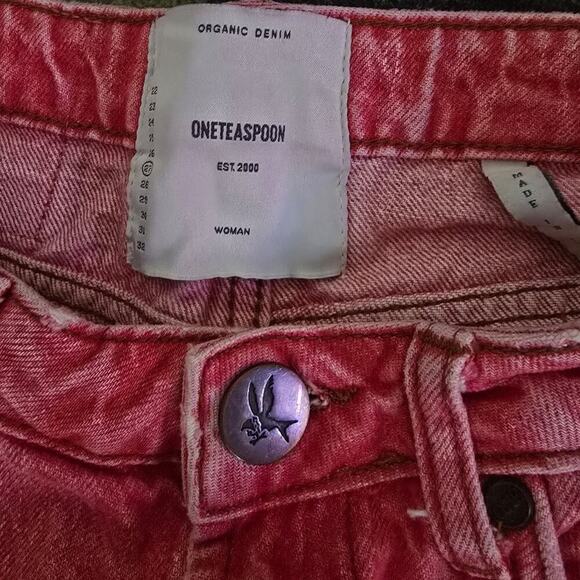 One Teaspoon Bandit High Waisted Distressed Organic Size 27 Denim Shorts Red - Picture 6 of 6